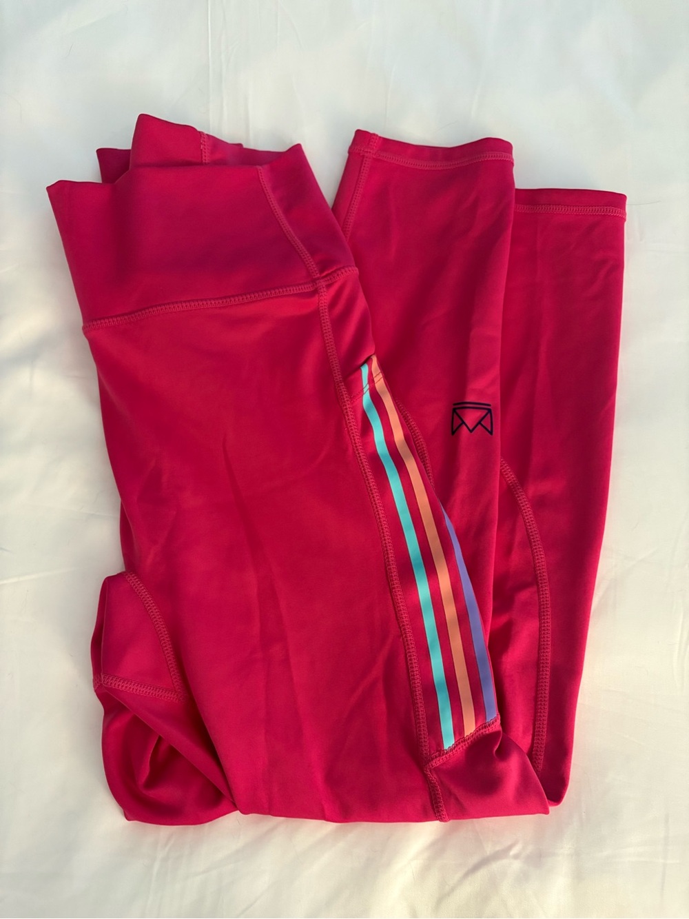 High-rise 7/8 Hot Pink Athletic Leggings with Striped Side Detail